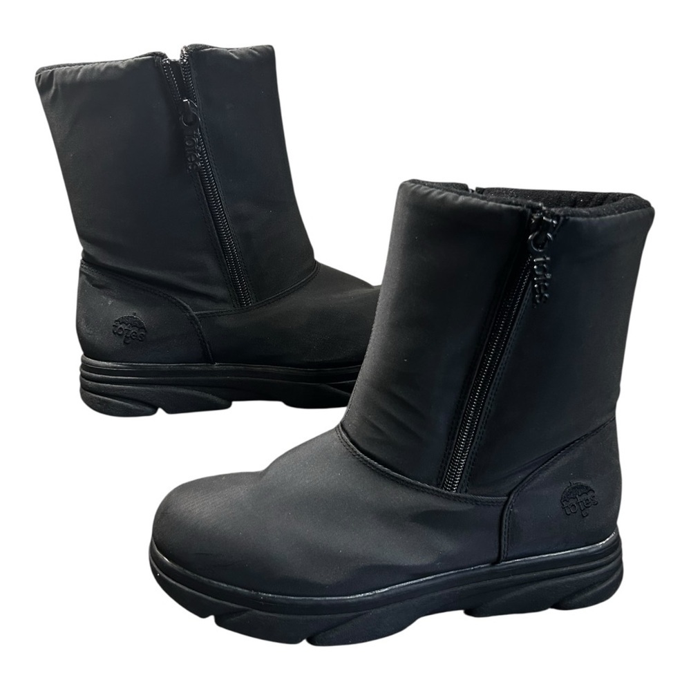 TOTES Waterproof Black Mid Boots — Size 8 Black Winter Boots with Side Zipper - Picture 1 of 11